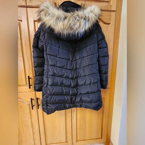 Womens Reitmans Black Puffer Winter Coat w Faux Fur Hood Size L - Picture 3 of 10
